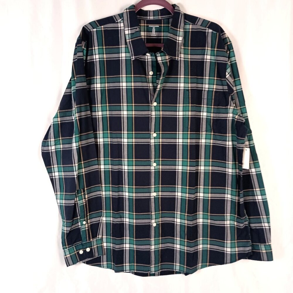 Amazon Essentials Men's Green Plaid Button-Down Shirt – Size XXL – NWT